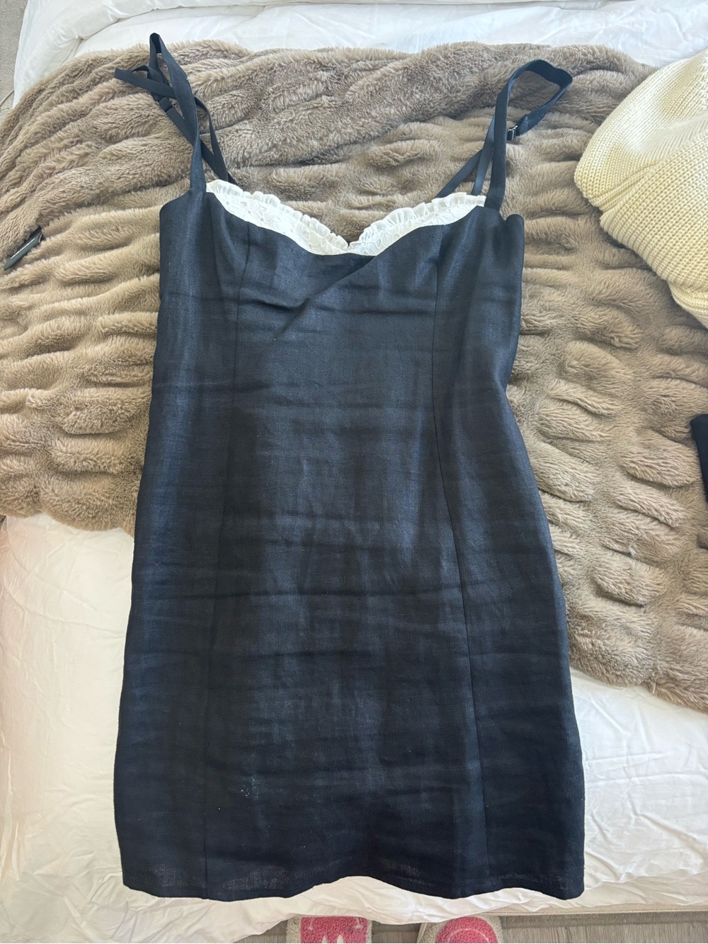 Reformation Black Slip Dress with White Lace Trim size 4